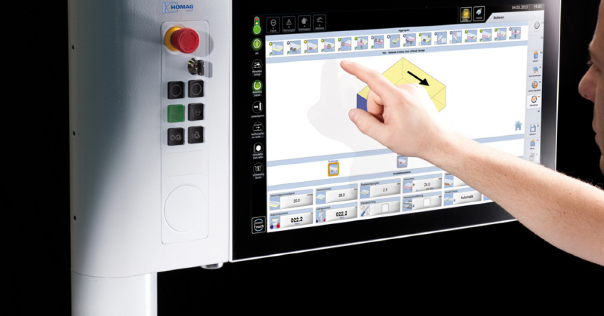 HOMAG's new control system, powerTouch, uses a large, wide screen monitor