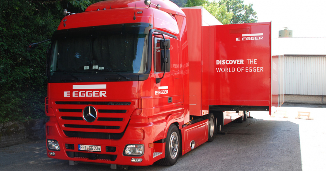 Egger will park its big red lorry at the show...