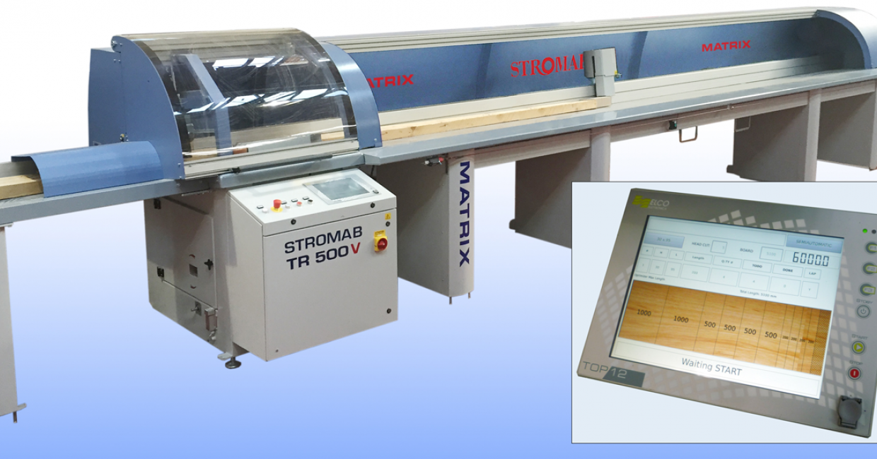 The new Stromab Matrix V high speed programmable cross cut saw with the latest generation of colour graphic touch screen control unit