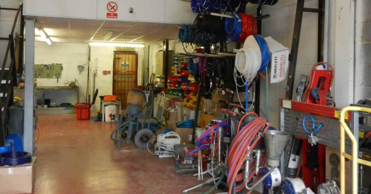 Plenty of easy-access storage with a mezzanine for spares, development and testing