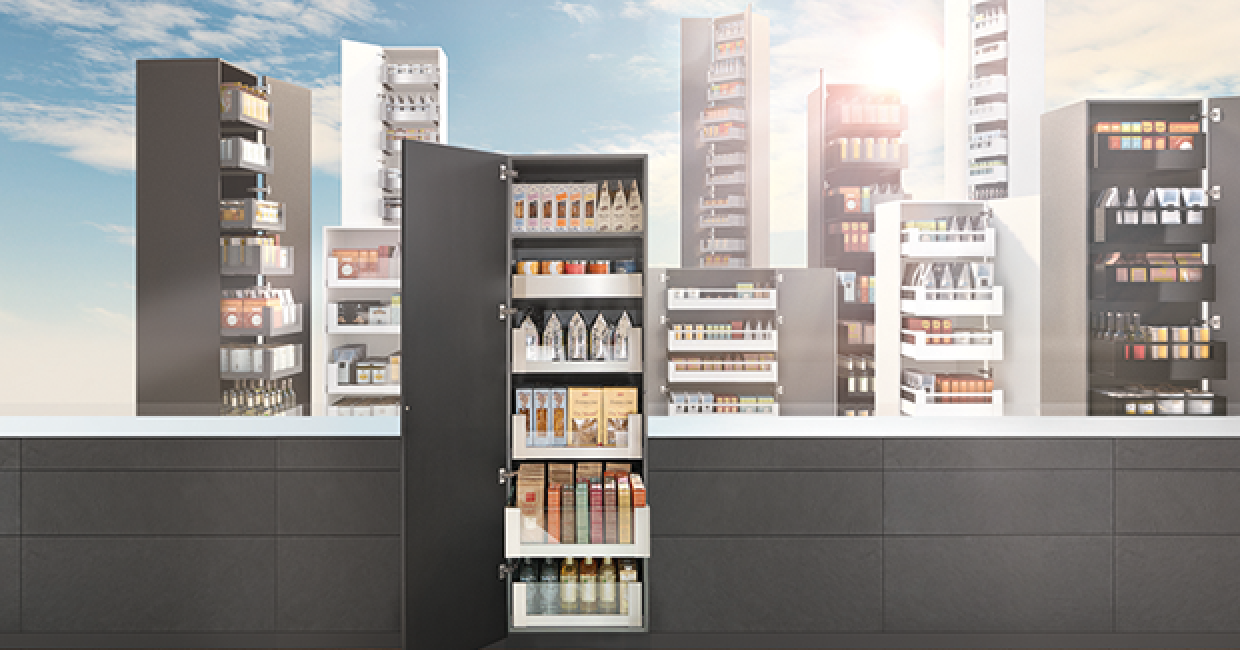 Blum’s Space Tower can be adapted to users’ individual needs and maximises internal storage space