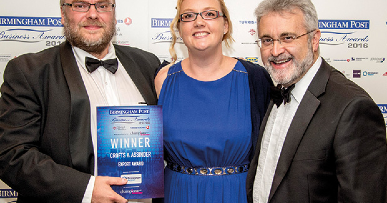 Left to right: Richard Crofts, senior account manager; Sharon Crofts; and CEO of Birmingham Airport and sponsor of the export award, Paul Kehoe
