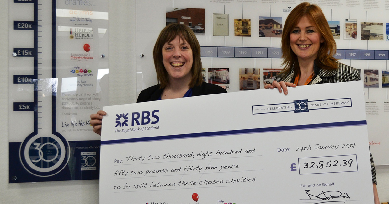 Amanda Smallman from Acorns with MP Jess Phillips receiving the 2016 charity donation from Mereway