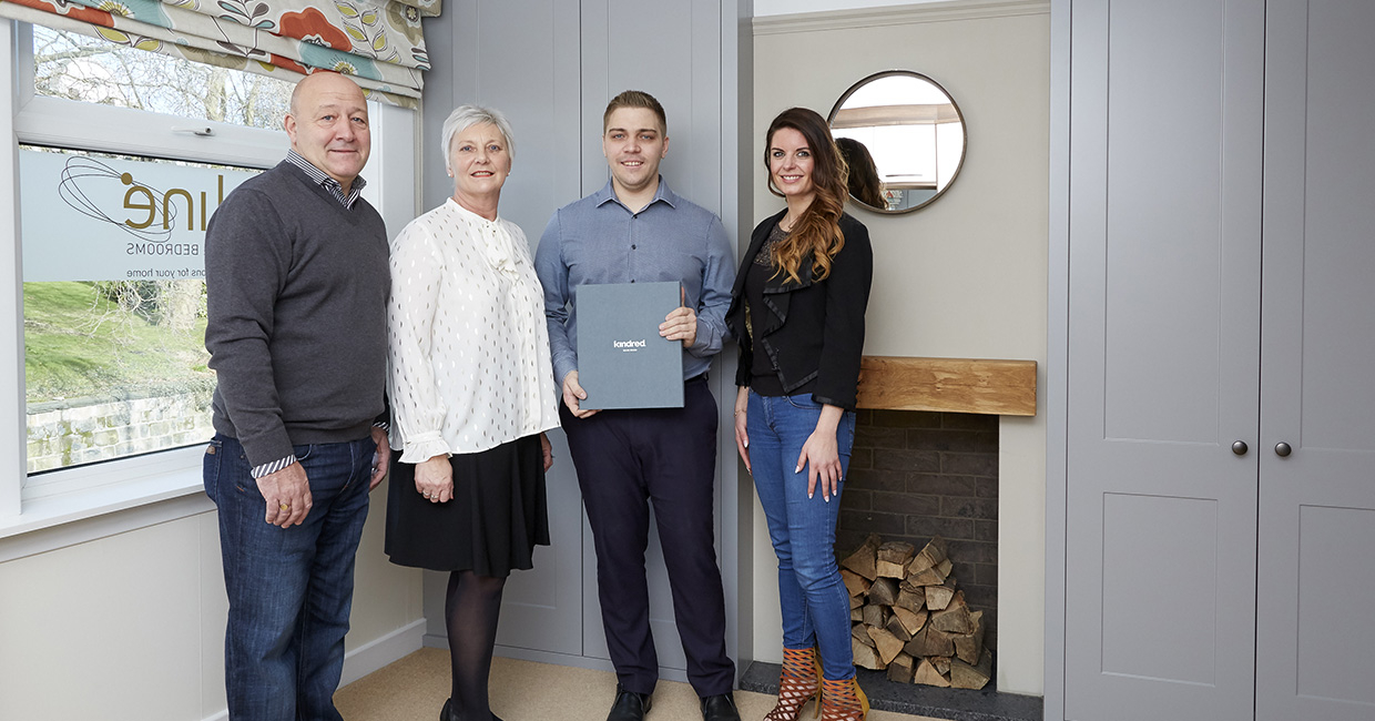 From left: Inline's Ian Winterburn, MD; Beverley Winterburn, director and Ryan Winterburn, designer - alongside Kathryn Bassett, Kindred’s category brand manager